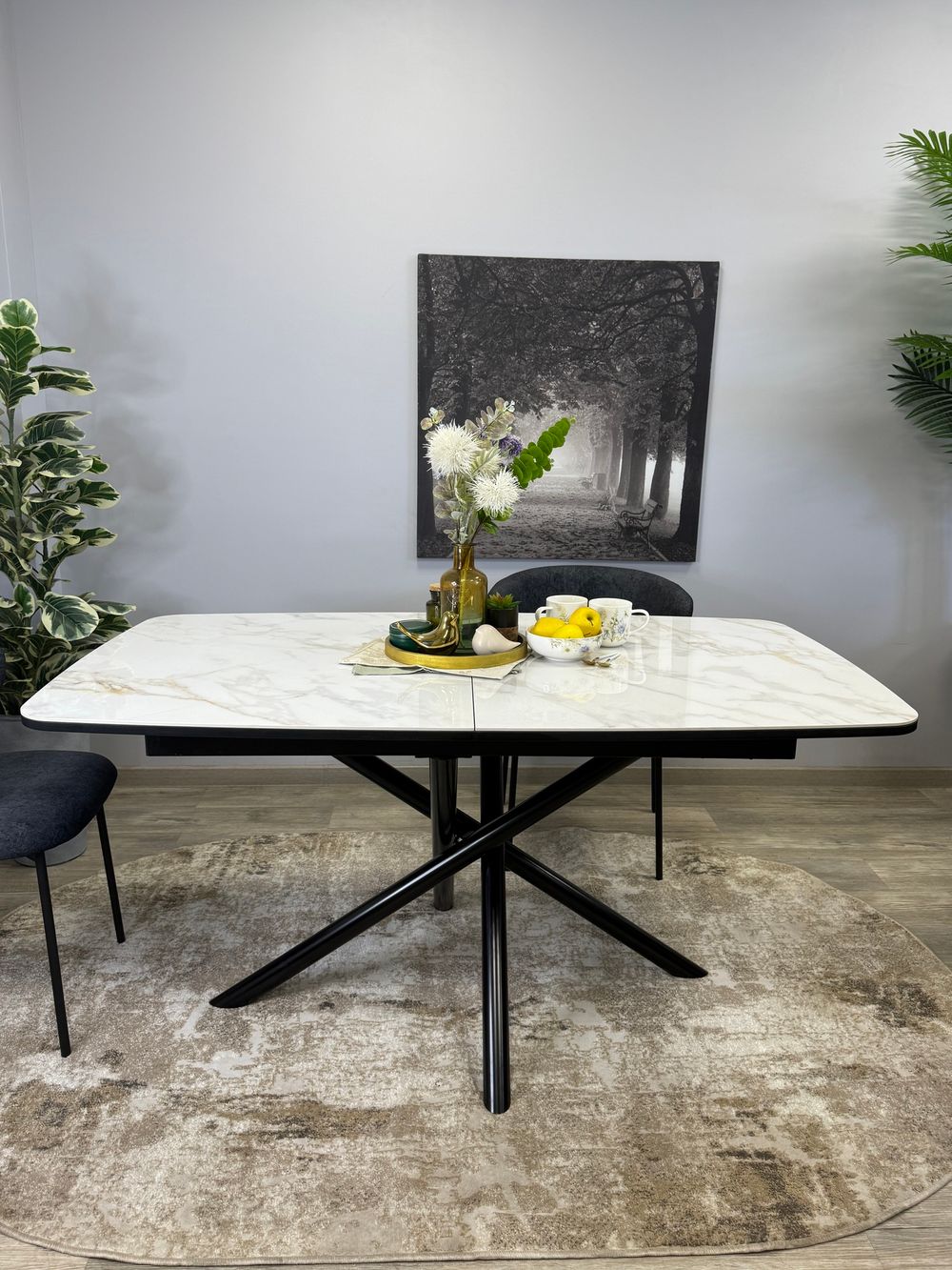 Стол KENNER DF1550 черный/керамика белая глянец