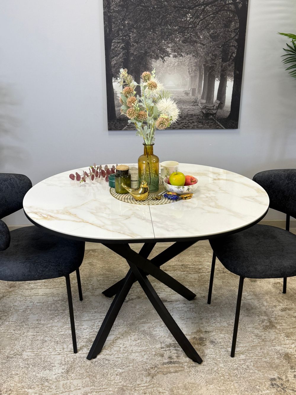 Стол Kenner R1100s, черный/керамика мрамор белый глянец