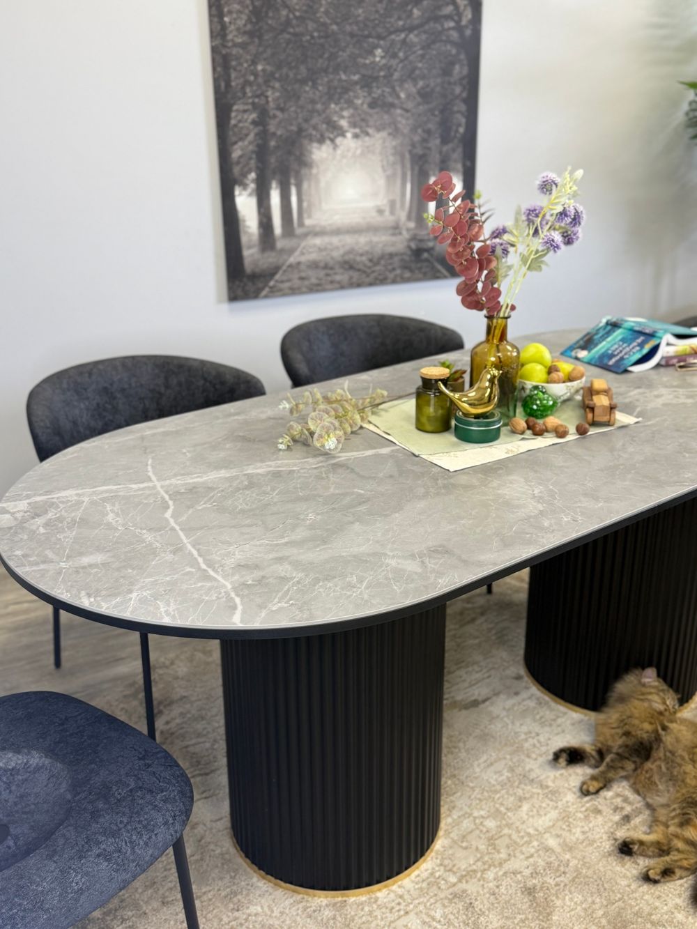 Стол KENNER LD2000 черный/керамика мрамор серый