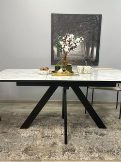 Стол DL1300 черный/керамика белая глянец