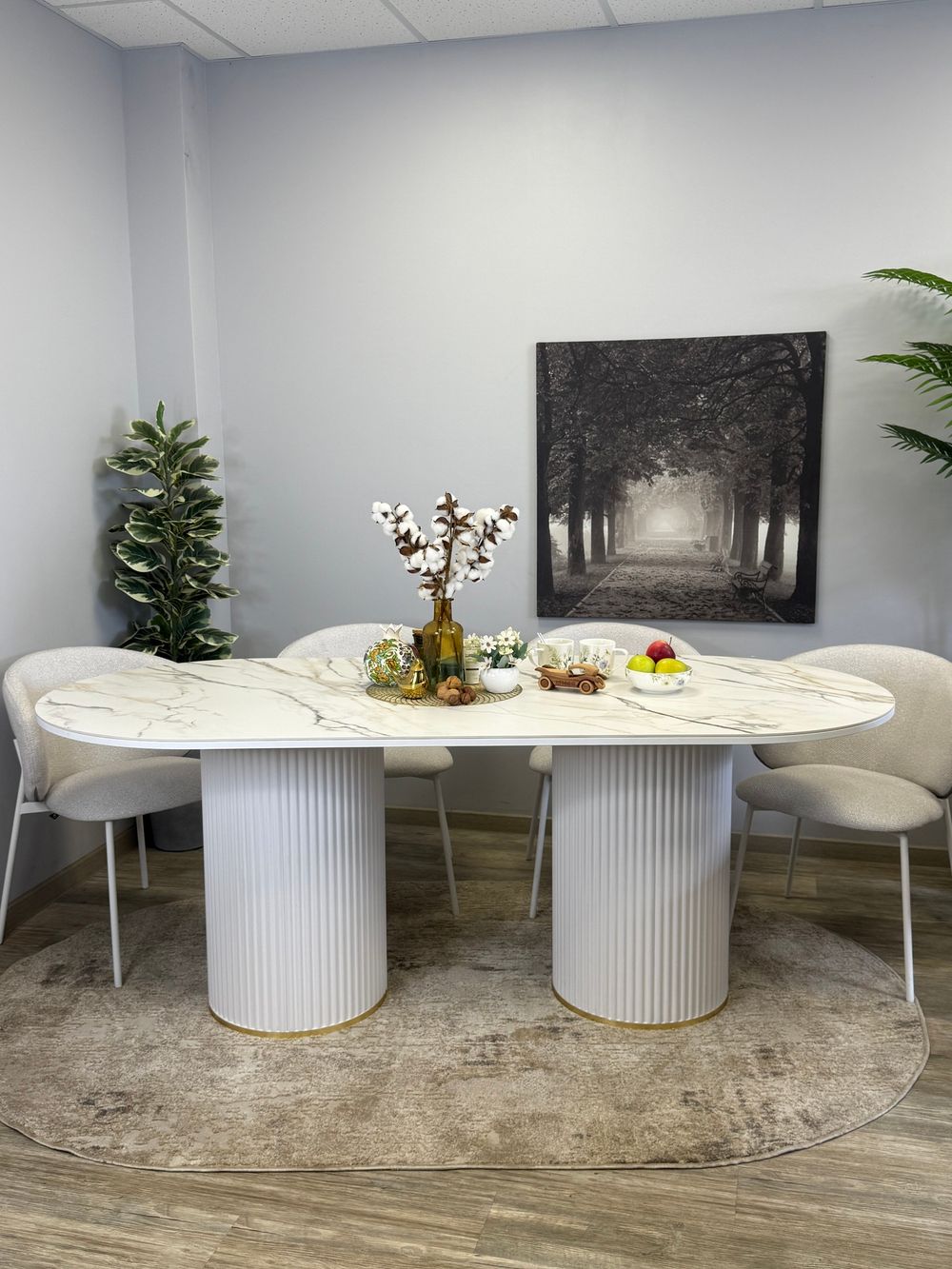 Стол KENNER LD2000 белый/керамика мрамор золотой