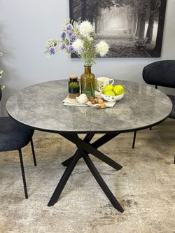 Стол Kenner R1100s, черный/керамика мрамор серый глянец