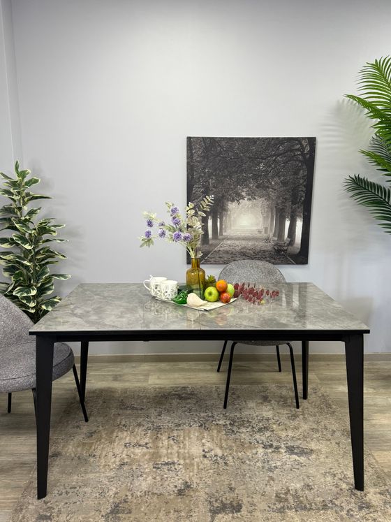 Стол KENNER KR1400 черный/керамика мрамор серый глянец