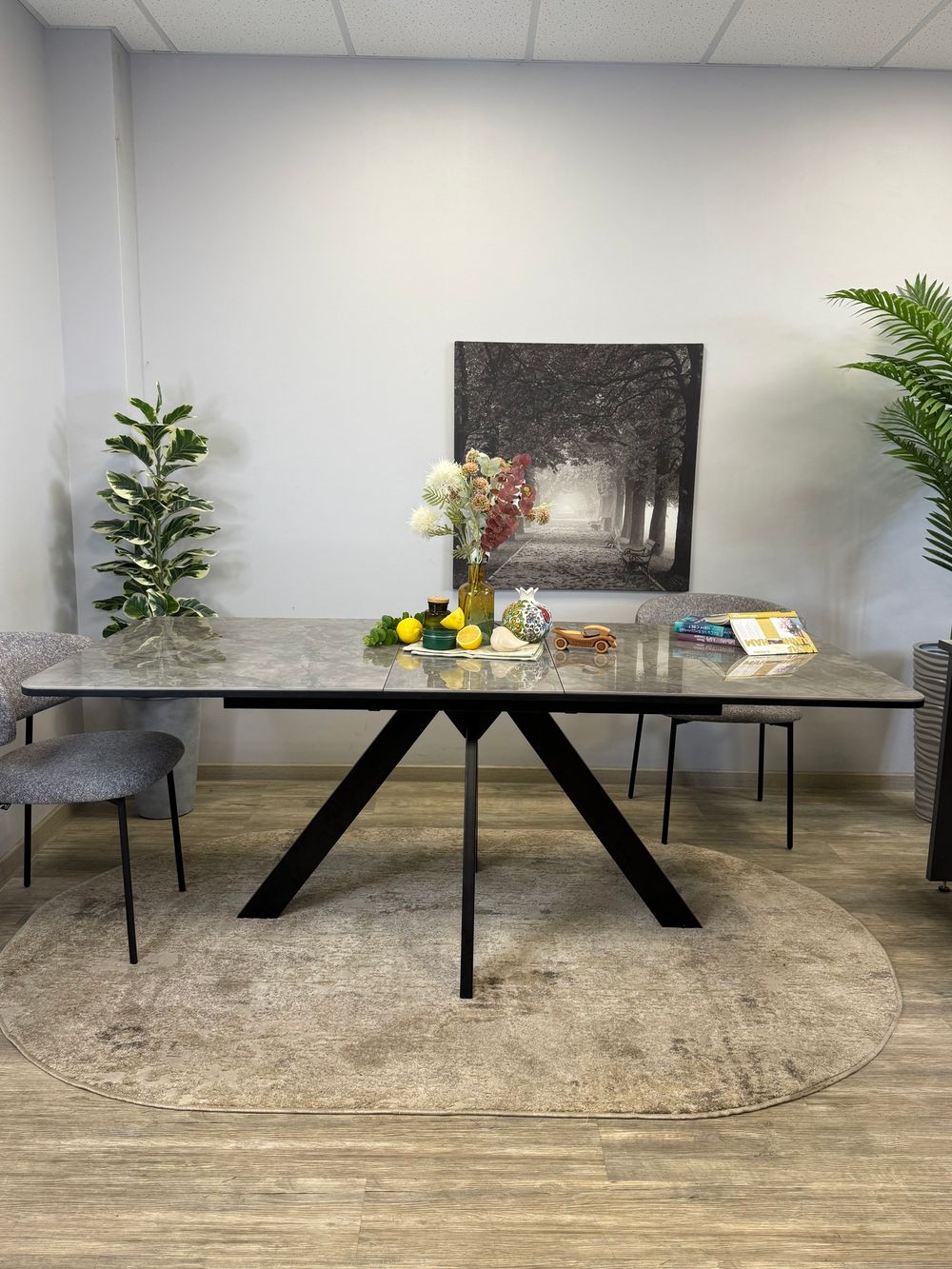 Стол DL1600 черный/керамика серая глянец