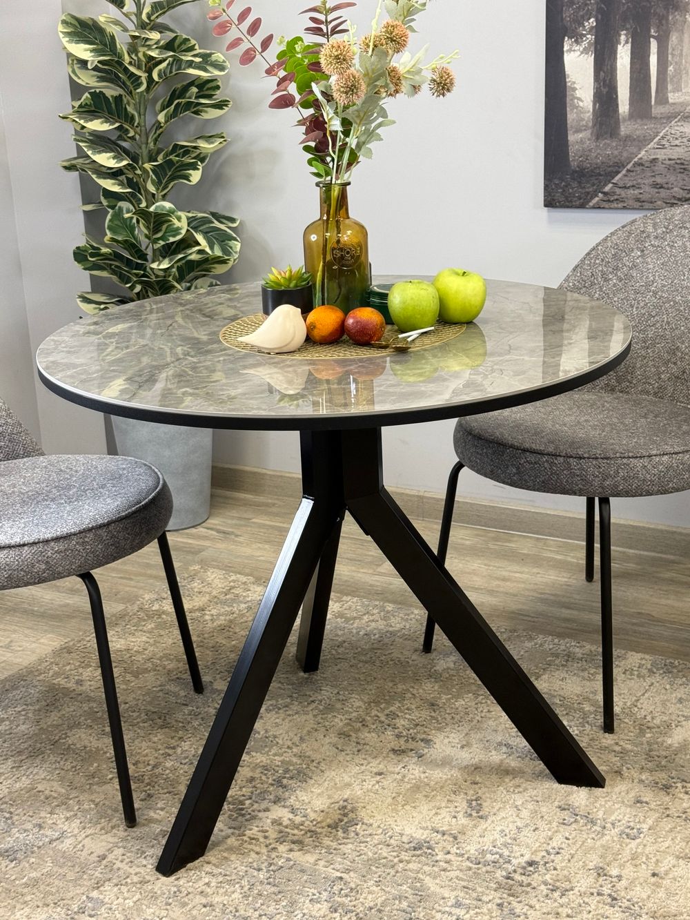 Стол KENNER RR900 черный/керамика мрамор серый глянец