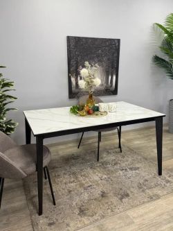 Стол KENNER KR1400 черный/керамика мрамор белый глянец