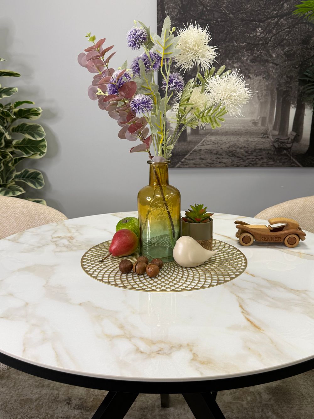 Стол KENNER RR900 черный/керамика мрамор белый глянец