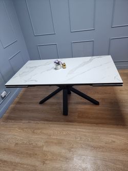 Стол KENNER ME1600 черный/керамика мрамор белый