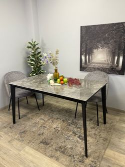 Стол KENNER KR1400 черный/керамика мрамор серый глянец