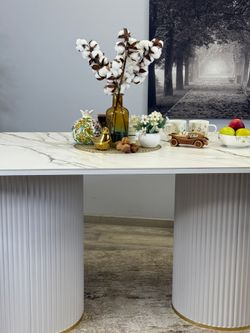 Стол KENNER LD2000 белый/керамика мрамор золотой