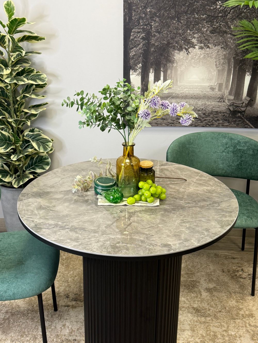 Стол Kenner LD900, черный/керамика мрамор серый глянец