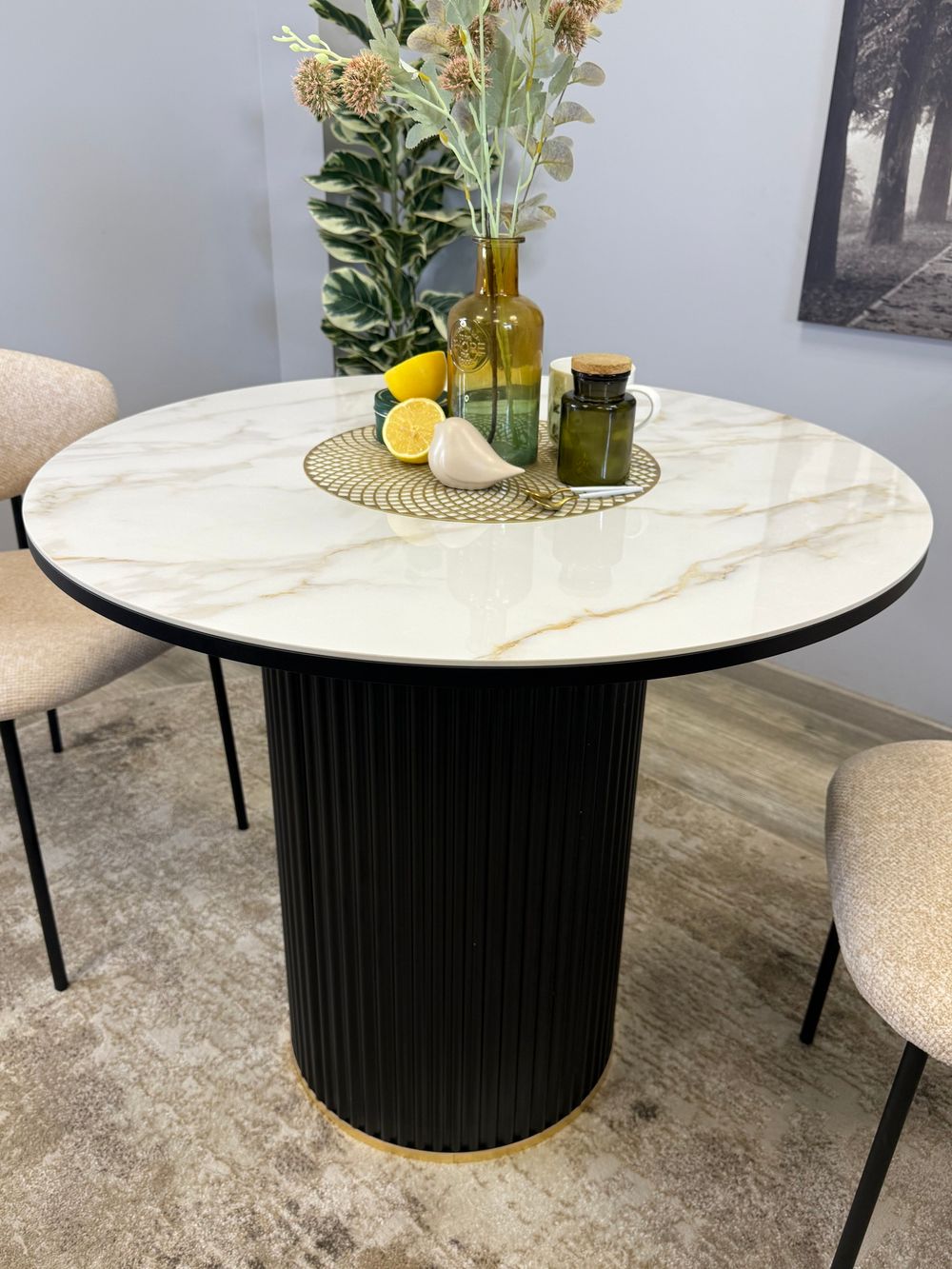 Стол Kenner LD900, черный/керамика мрамор белый глянец