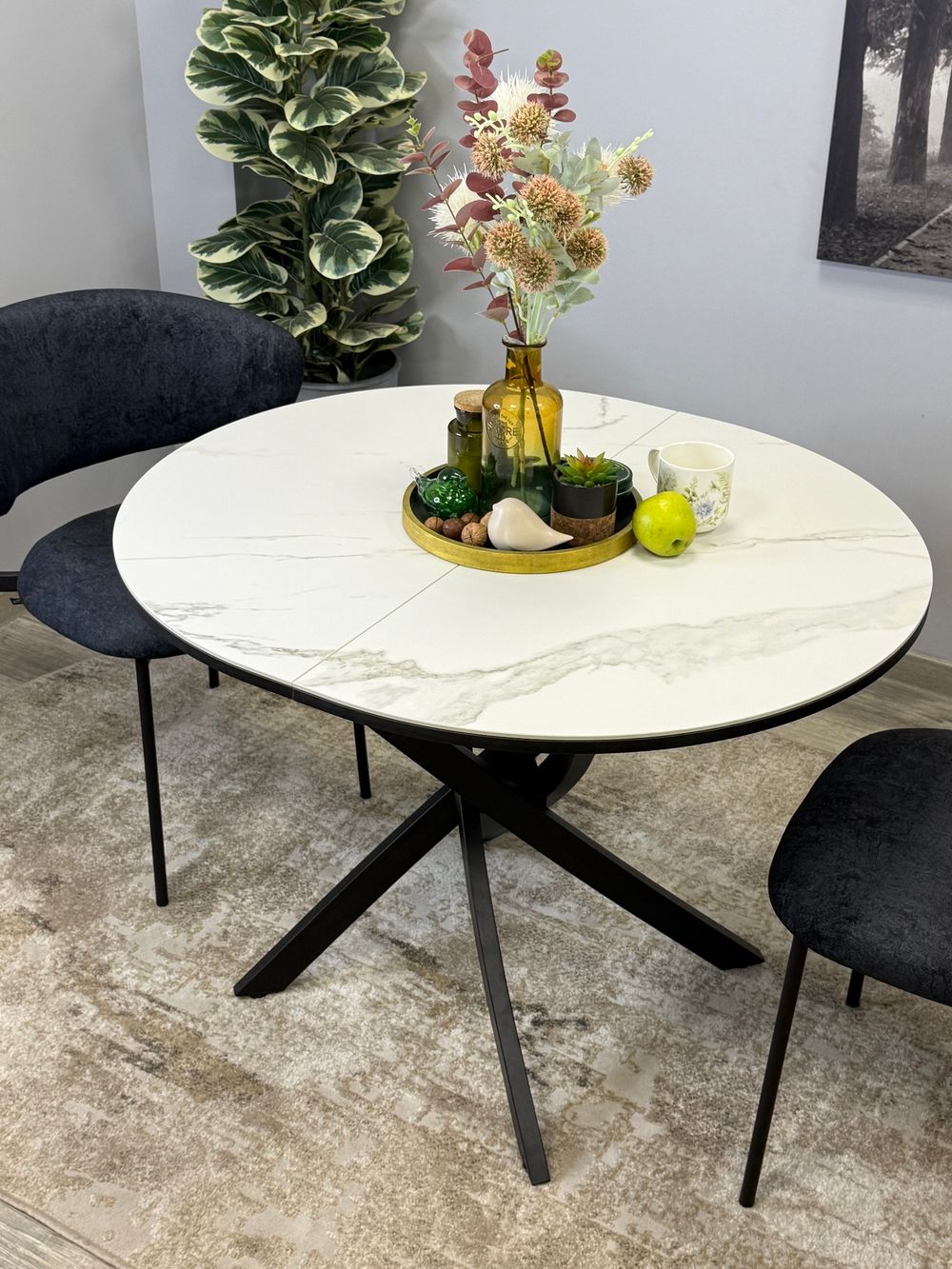 Стол KENNER R1000s черный/керамика мрамор белый