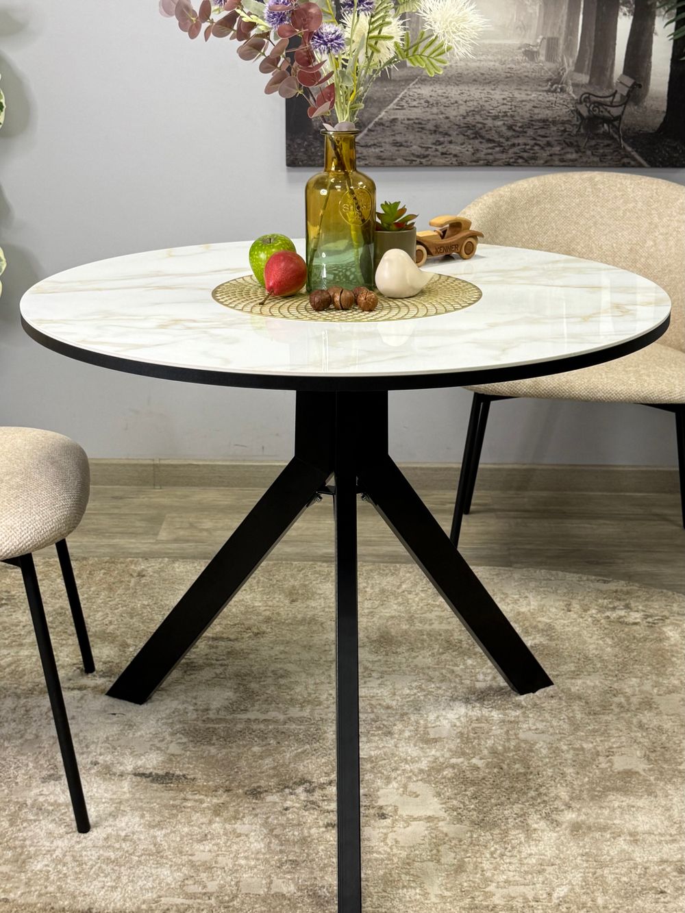 Стол KENNER RR900 черный/керамика мрамор белый глянец