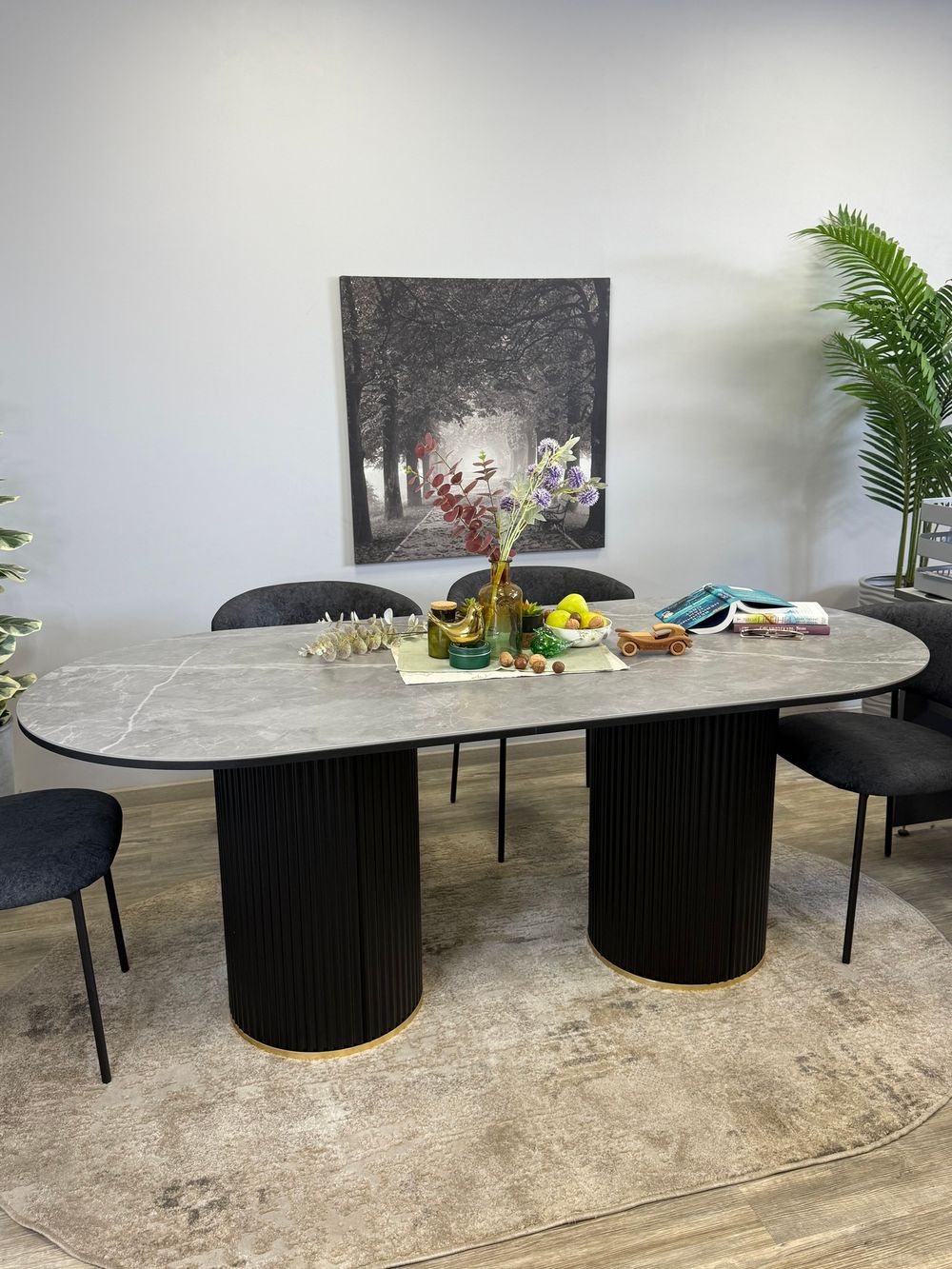 Стол KENNER LD2000 черный/керамика мрамор серый