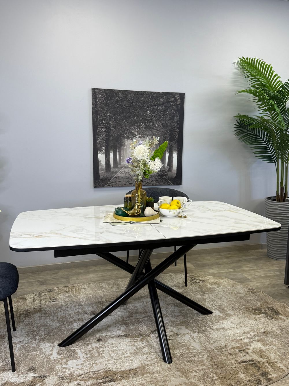 Стол KENNER DF1550 черный/керамика белая глянец