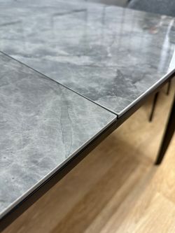 Стол KENNER KR1200 черный/керамика мрамор серый глянец