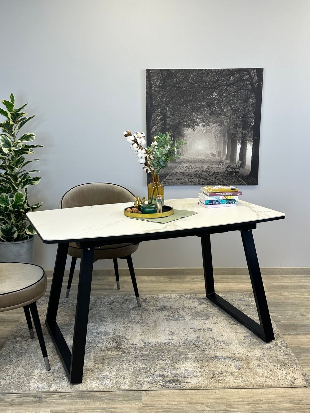 Стол KENNER AZ1400 черный/керамика белая