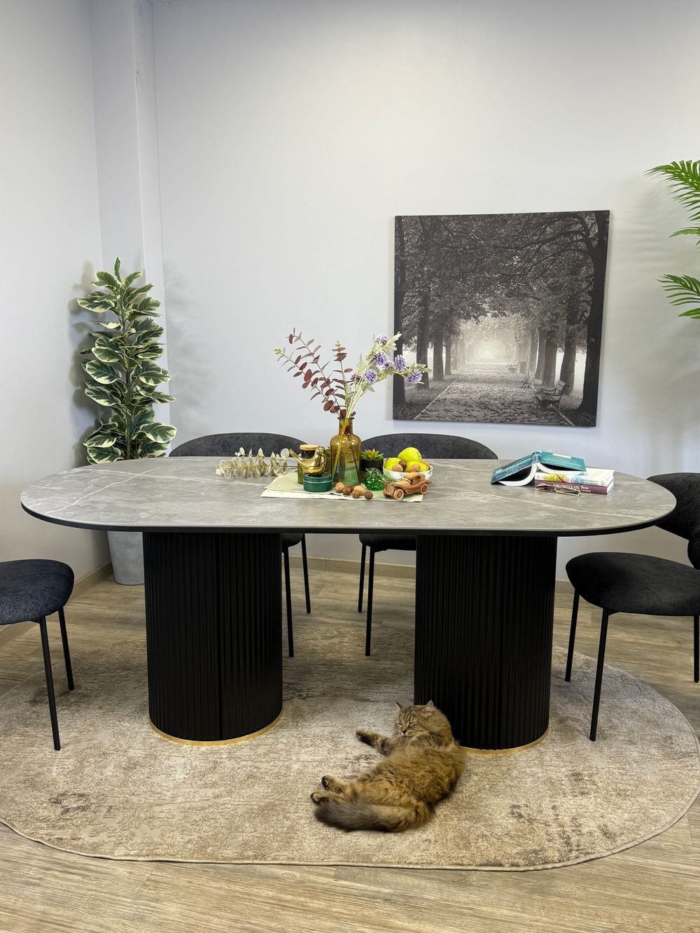 Стол KENNER LD2000 черный/керамика мрамор серый