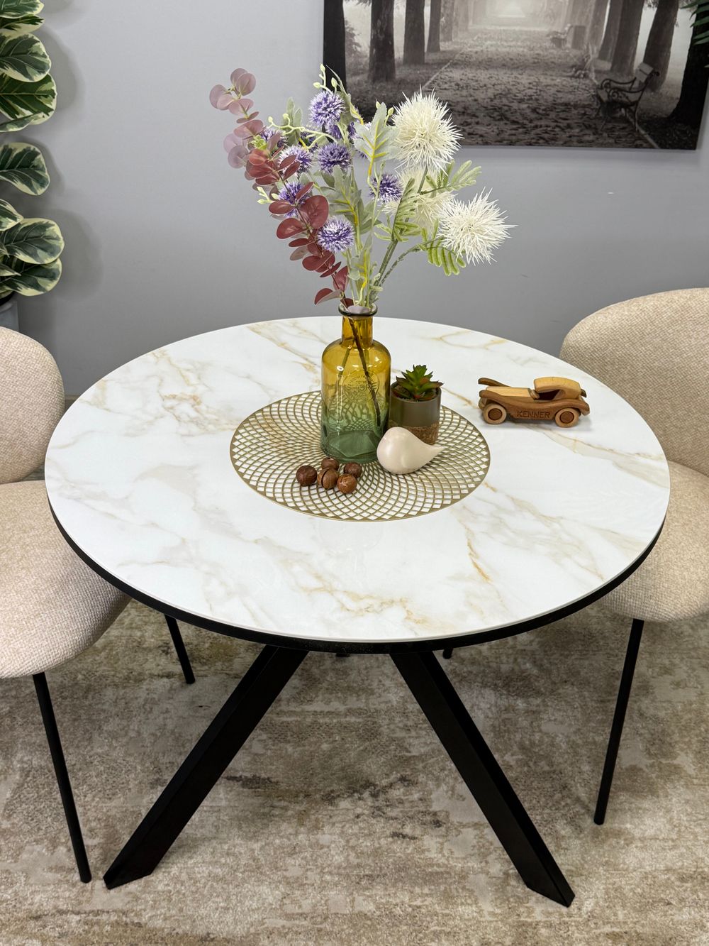 Стол KENNER RR900 черный/керамика мрамор белый глянец