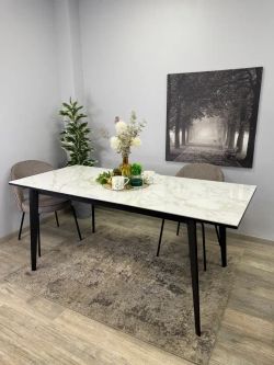 Стол KENNER KR1400 черный/керамика мрамор белый глянец