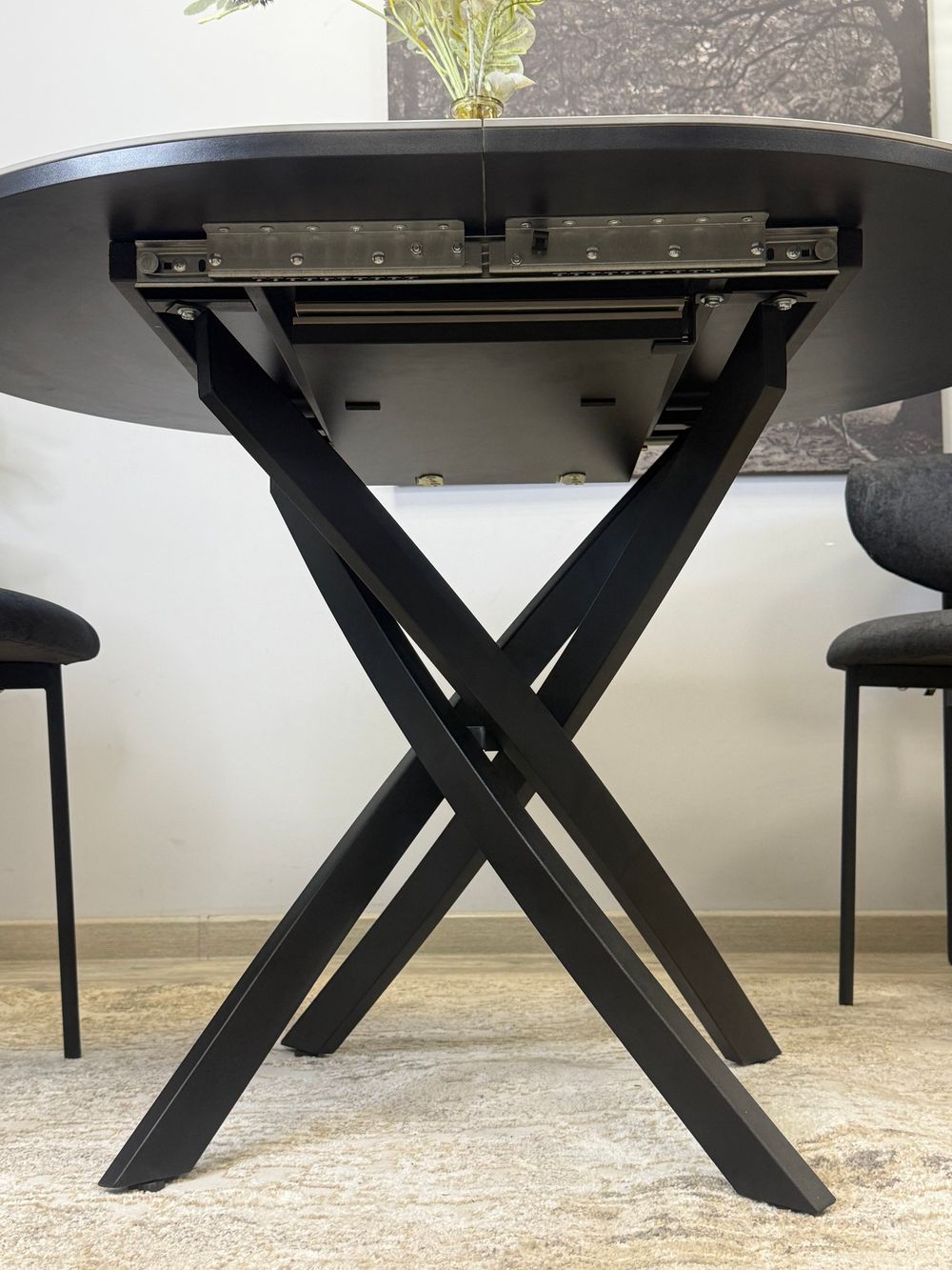 Стол Kenner R1100s, черный/керамика мрамор серый глянец