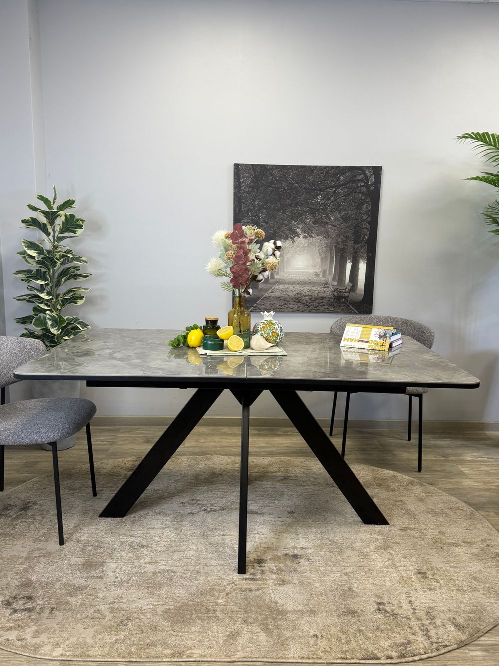 Стол DL1600 черный/керамика серая глянец