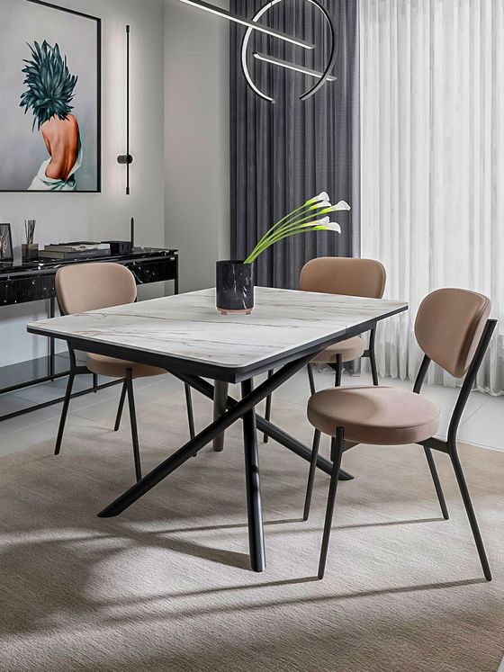 Стол KENNER DK1200 черный/керамика мрамор золотой