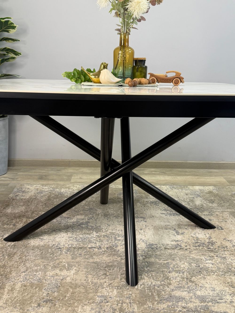 Стол DF1250 черный/керамика белая глянец