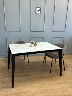 Стол KENNER KR1200 черный/керамика мрамор белый глянец