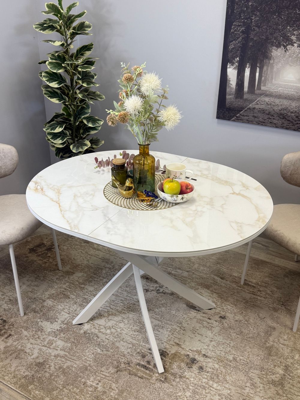 Стол Kenner R1100s, белый/керамика мрамор белый глянец