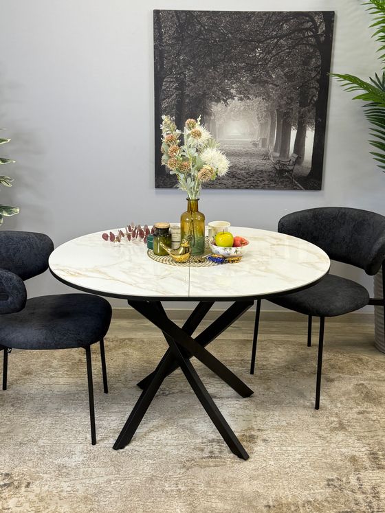 Стол Kenner R1100s, черный/керамика мрамор белый глянец