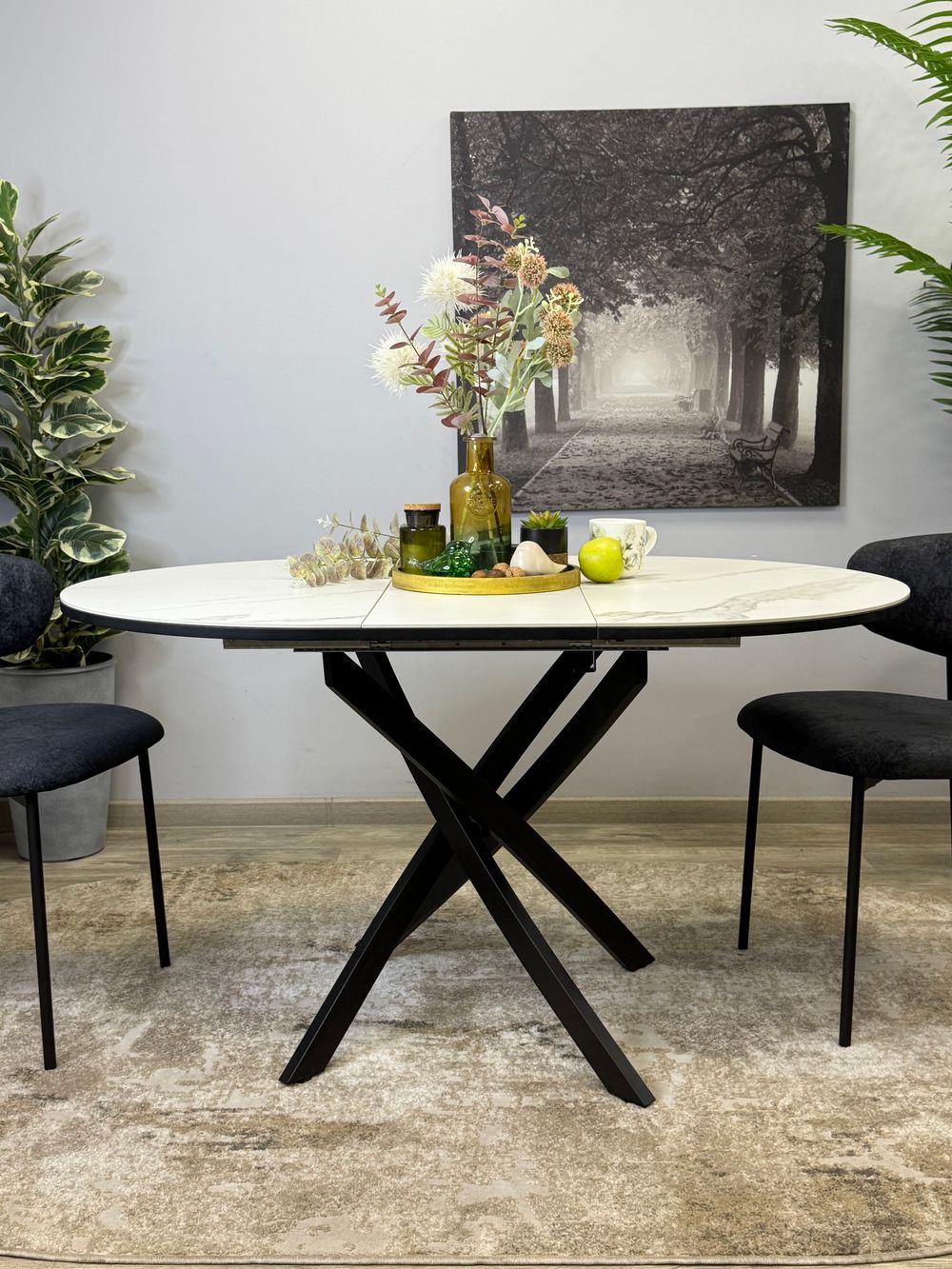 Стол KENNER R1000s черный/керамика мрамор белый