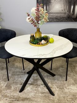 Стол KENNER R1000s черный/керамика мрамор белый