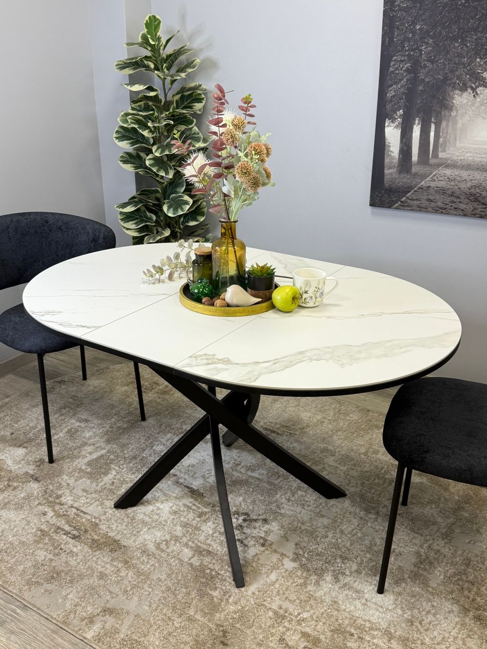 Стол KENNER R1000s черный/керамика мрамор белый