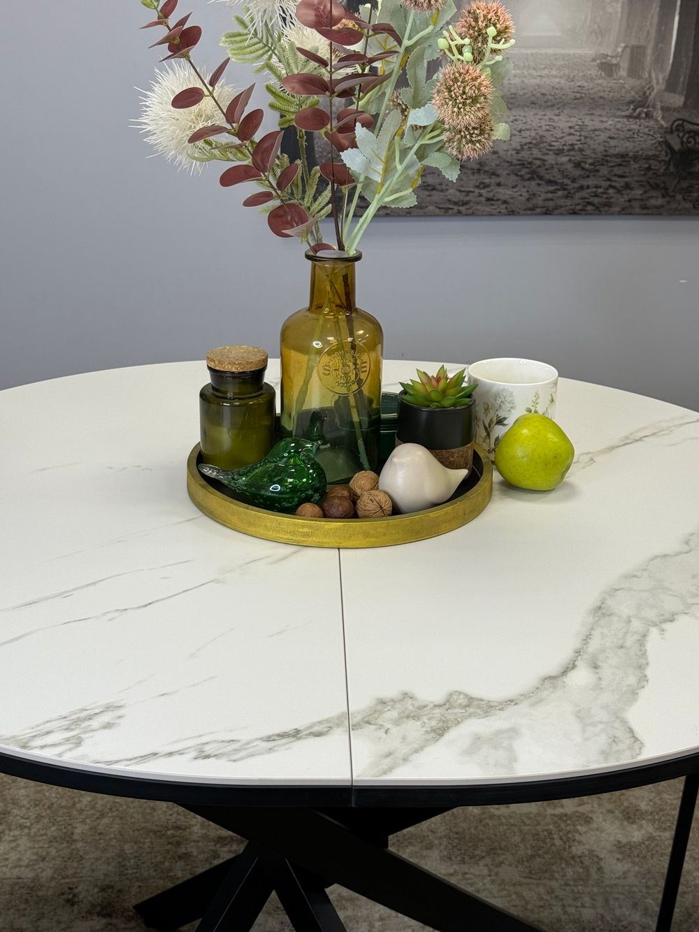 Стол KENNER R1000s черный/керамика мрамор белый