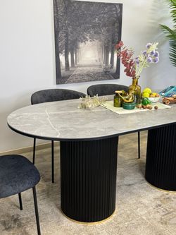 Стол KENNER LD2000 черный/керамика мрамор серый