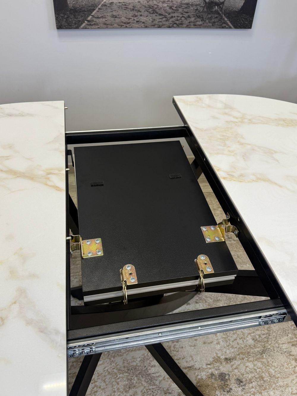 Стол Kenner R1100s, черный/керамика мрамор белый глянец