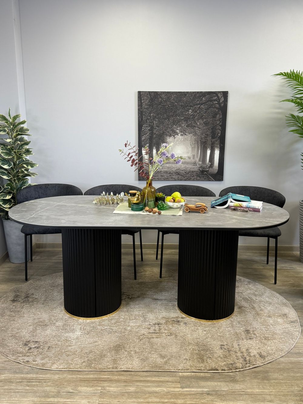 Стол KENNER LD2000 черный/керамика мрамор серый