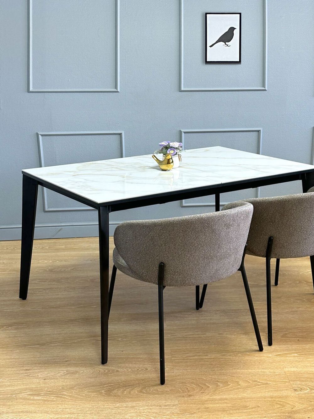 Стол KENNER KR1200 черный/керамика мрамор белый глянец