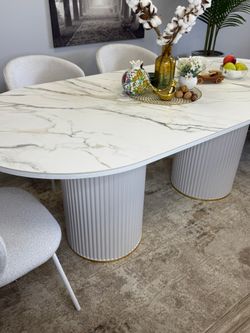 Стол KENNER LD2000 белый/керамика мрамор золотой