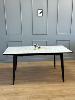 Стол KENNER KR1200 черный/керамика мрамор белый глянец