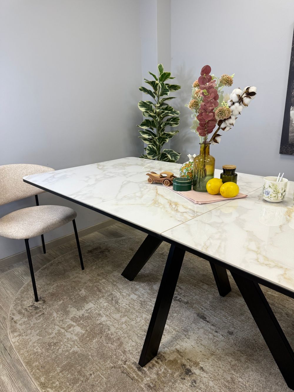 Стол DL1600 черный/керамика белая глянец