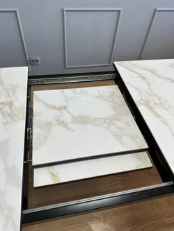 Стол KENNER KR1200 черный/керамика мрамор белый глянец