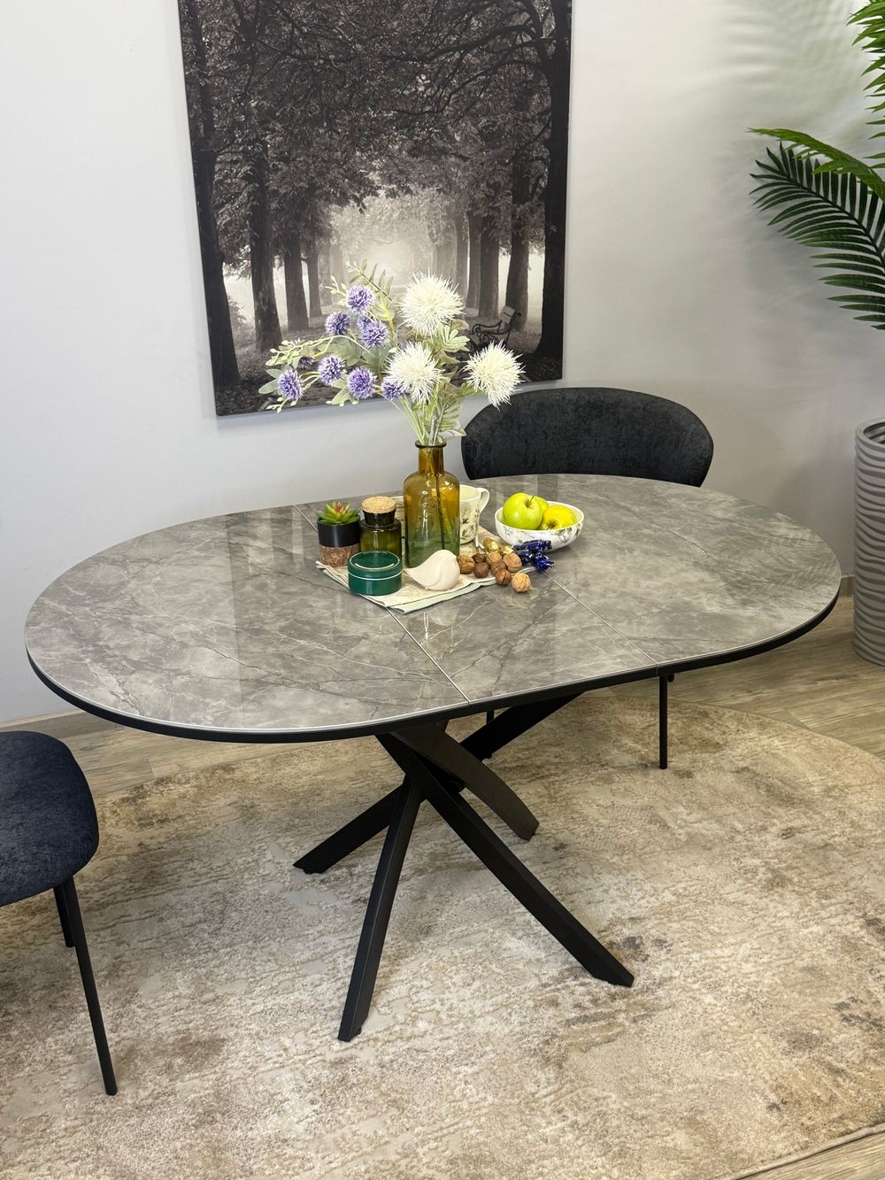 Стол Kenner R1100s, черный/керамика мрамор серый глянец