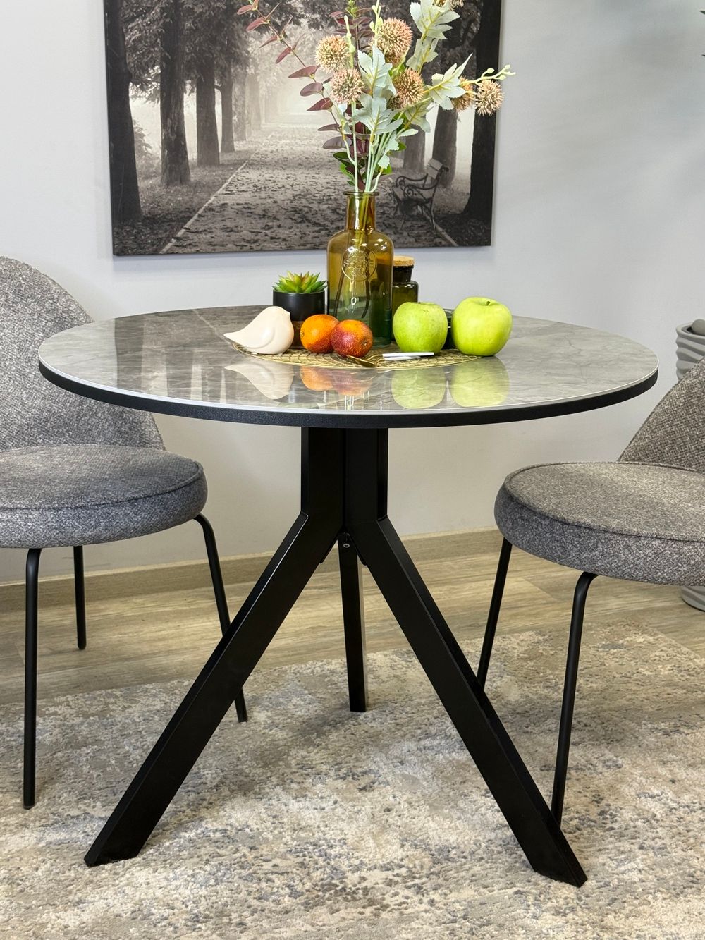 Стол KENNER RR900 черный/керамика мрамор серый глянец