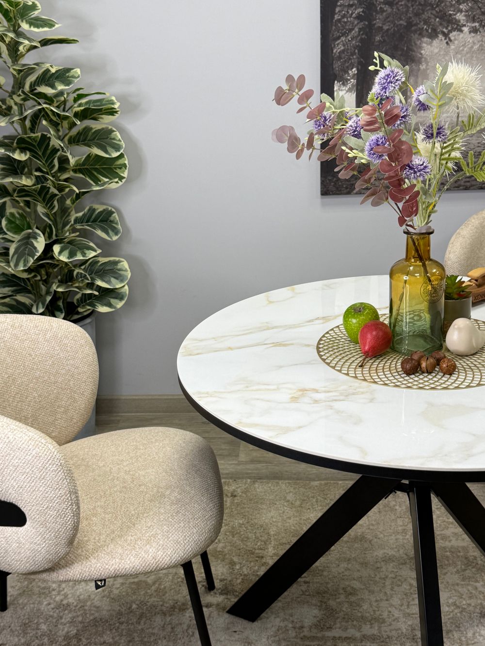 Стол KENNER RR900 черный/керамика мрамор белый глянец