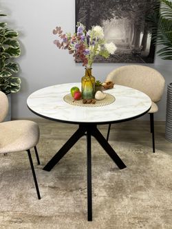 Стол KENNER RR900 черный/керамика мрамор белый глянец