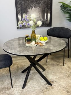 Стол Kenner R1100s, черный/керамика мрамор серый глянец