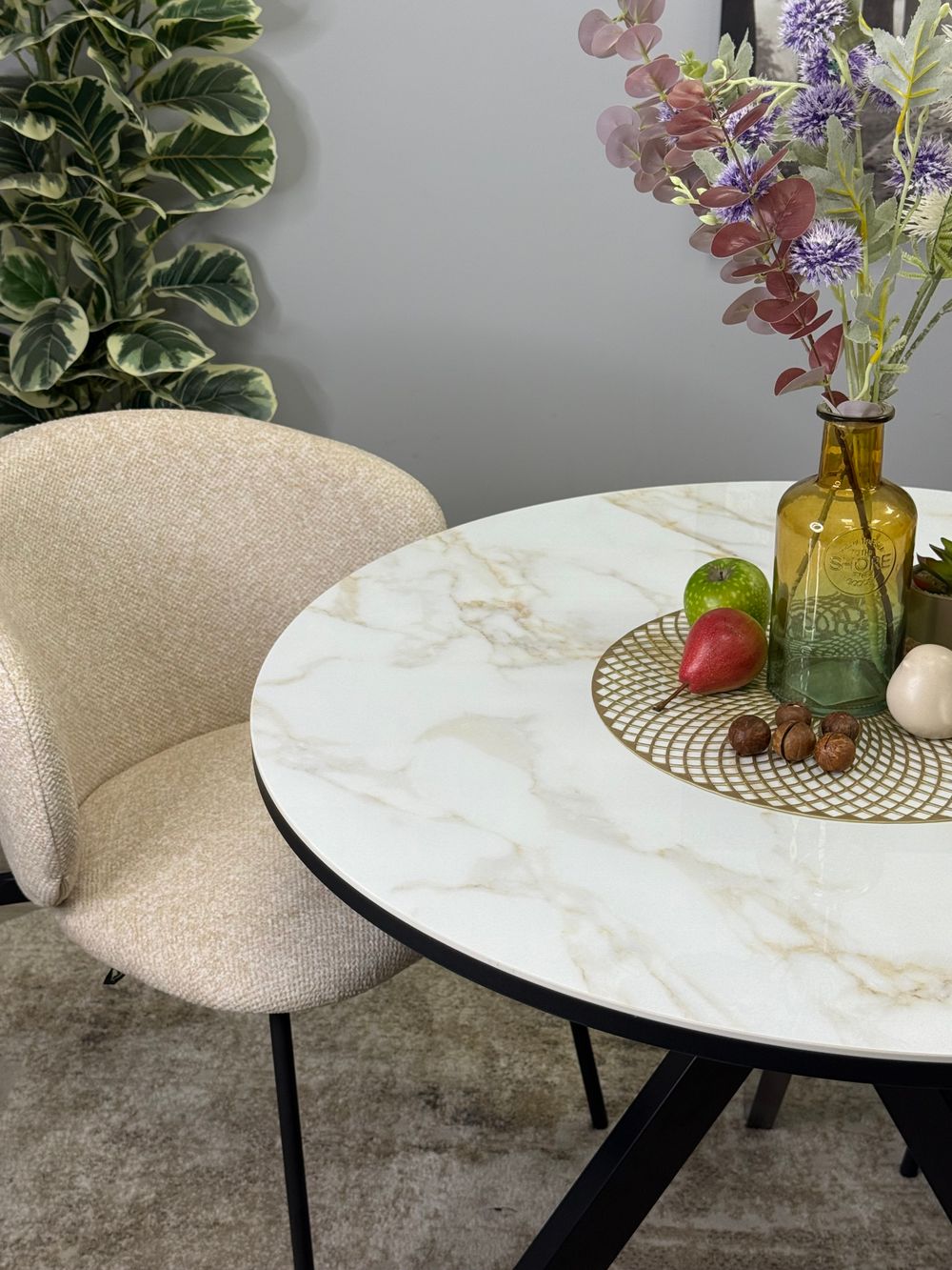 Стол KENNER RR900 черный/керамика мрамор белый глянец